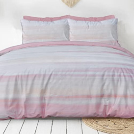 Sleepdown Ribbed Velvet Inky Wash Blush Pink Plain Reverse Duvet Cover Quilt Pillow Case Bedding Set Soft Easy Care - Single (135cm x 200cm),5056242893837
