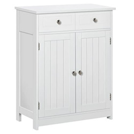 kleankin 75x60cm Freestanding Bathroom Storage Cabinet Unit w/ 2 Drawers Cupboard Adjustable Shelf Metal Handles Traditional Style White