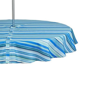 "DII Indoor/Outdoor Tabletop Collection, Flannel Backed, Stripe, 60"" Round w/Zipper, Blue Ocean"