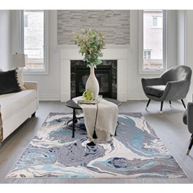 "Lord of Rugs Aurora Ocean AU18 Modern Abstract Marbled Shiny Blue Navy Rug Luxury Quality Soft Carpet (200x290cm (6'7""x9'6""))"