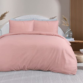 Sleepdown 100% Bamboo Plain Blush Pink Organic Duvet Cover Quilt Pillow Cases Bedding Set Soft Easy Care - King (230cm x 220cm),5056242895008