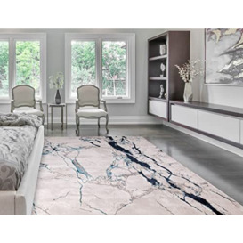 "Aurora Quake AU22 New Artistic Modern Marbled Shiny Blue Grey Luxury Rug Home Carpet (80x150cm (2'6""x5'0""))"