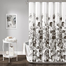 "Lush Decor Zuri Flora Shower Curtain, 72"" x 72"", White & Black"