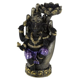 Puckator Purple, Gold and Black Ganesh in Hand Lotus Tea Light Candle Holder - Table Decorations Centrepiece - Tealight Lights Meditation Candle Stand Holders - Home Living Room Decor Accessories
