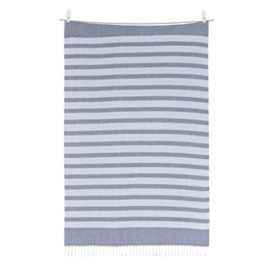 Sleepdown 100% Cotton Striped Tasseled Beach Towel Soft Absorbent Swimming Pool Travel Camping Bath Sauna Gym Yoga with Bag - White Blue - (80 x 165cm),5056242898535