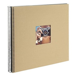 goldbuch Bella Vista 25 406 Spiral Album, Beige Photo Book, 35 x 30 x 2.8 cm, Photo Album 40 Black Pages, Canvas Cover, Photo Album with Window Cut-Out, Photo Book Light Brown