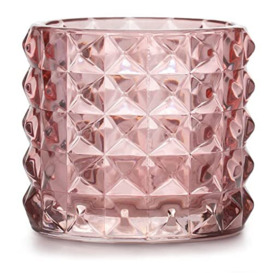 AmeliaHome Glass Tea Light Holder 9.5 x 8.8 cm Malaga Powder Pink