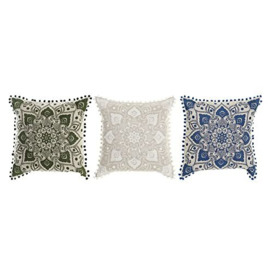 DKD Home Decor Cushion Blue Cotton White Green (3 pieces) (40 x 10 x 40 cm)