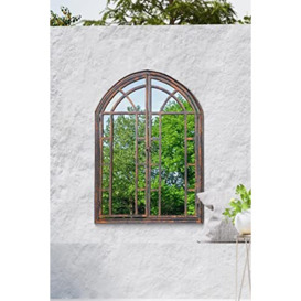 MirrorOutlet Large Metal Rustic Arched Shaped Window Garden Outdoor Mirror Opening 78cmX61cm, Brown,GM072