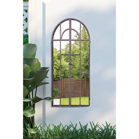 MirrorOutlet Large Metal Rustic Arched Shaped Window Garden Outdoor Mirror Opening 100cmX50cm, Brown,GM075