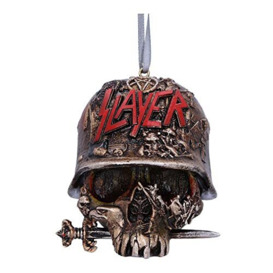 Nemesis Now Slayer Skull Hanging Ornament 8cm, Bronze, Resin, Officially Licensed Slayer Merchandise, Helmet Skull Design, Cast in Resin, Painstakingly Hand-Painted
