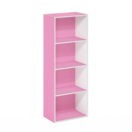 Furinno Luder 4-Tier Open Shelf Bookcase, Pink/White