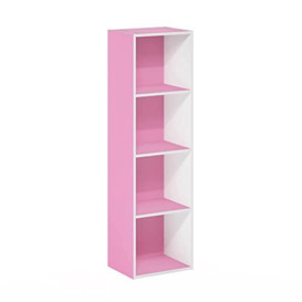 Furinno Pasir 4-Tier Open Shelf Bookcase, Pink/White