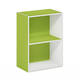 Furinno Luder 2-Tier Open Shelf Bookcase, Green/White