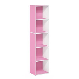 Furinno Pasir 5-Tier Open Shelf Bookcase, Pink/White