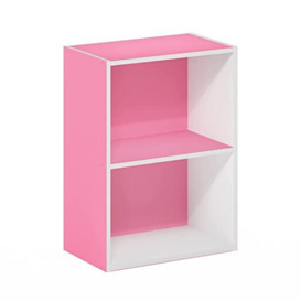 Furinno Luder 2-Tier Open Shelf Bookcase, Pink/White