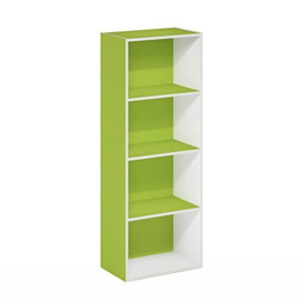 Furinno Luder 4-Tier Open Shelf Bookcase, Green/White