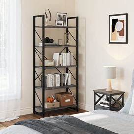 YITAHOME Bookcase 5 Tiers, Industrial Book Shelf, Storage Rack Shelves Books Holder Organizer for Living Room Home Office, 30x60x158cm (Charcoal Gray&Black)
