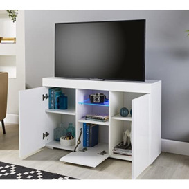 MMT Furniture Designs Ltd Sideboard TV Cabinet, Engineered Wood, White, 110cm x 35cm x 70cm