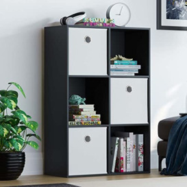 Vida Designs Durham Cube Bookcase Storage Organiser Living Room Bookshelf Home Office Furniture (6 Cube & 3 White Baskets, Black)