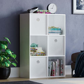 Vida Designs Durham Cube Bookcase Storage Organiser Living Room Bookshelf Home Office Furniture (6 Cube & 3 White Baskets, White)
