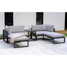 OUT & OUT Lounge Set With Side Cushions - Outdoor Dining Set - Outdoor Furniture - Corner Lounge Set Table Conservatory Patio with Cushions – Comfy Grey Santorini Lounge Set