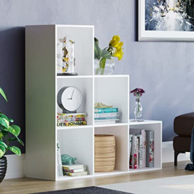 Vida Designs Durham Staircase Bookcase Shelves Storage Organiser Living Room Furniture (6 Cube, White)