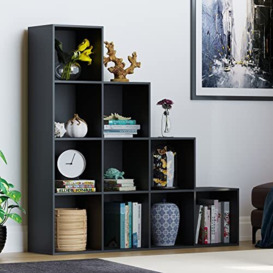 Vida Designs Durham Staircase Bookcase Shelves Storage Organiser Living Room Furniture (10 Cube, Black)