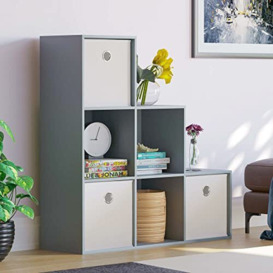 Vida Designs Durham Staircase Bookcase Shelves Storage Organiser Living Room Furniture (6 Cube & 3 White Baskets, Grey)