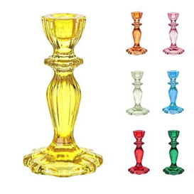 Talking Tables - Yellow Glass Candlestick Holder, Decorative Taper Candle Stand, Elegant Dinner Party Decorations, Easter Home Décor, Summer Birthday, Garden, Wedding