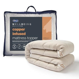 Silentnight Wellbeing Copper Super King Mattress Topper – Benefiting from The Natural Anti-Allergy, Cooling and Anti-Bacterial Properties of Copper Machine Washable, Super King Size, White (549318GE)