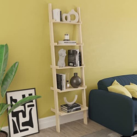 Vida Designs York 5 Tier Ladder Bookcase Leaning Display Shelf Unit Living Room Office Furniture (Pine)