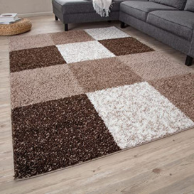 THE RUGS Area Rug – Modern Luxury Shaggy Rug, Multicolour Pattern Carpet, Ultra Soft for Bedroom, Living Room, Kids Room, (200x290 cm, Brown)