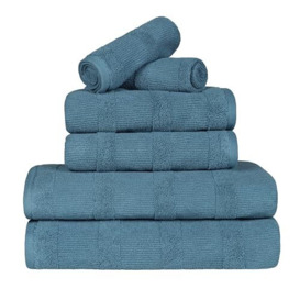 Superior 100% Turkish Cotton 500 GSM Quick-Dry 6-Piece Towel Set, Includes 2 Face, 2 Hand, and 2 Bath Towels, Bathroom Basics, Spa, Shower Drying Essentials, Soft Plush Ribbed Design, Denim Blue