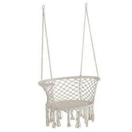 Outsunny Outdoor Hanging Rope Chair with Cotton Rope, Cotton-Polyester Blend Macrame Garden Hammock Chair with Support Backrest, for Patio, Garden, Porch, Living Room, Cream White