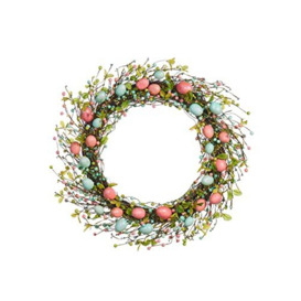 WeRChristmas Artificial Spring Wreath, Blue & Pink, 28 Inch (WRS-1010)