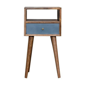 Artisan Furniture Bedside Table, Oak-ish + Deep Blue Hand Painted, One Size
