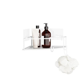 Umbra Cubiko Shower Shelf with Hooks, No Drill Shower Caddy, Metal, White, Set of 2