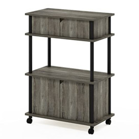 Furinno Turn-N-Tube Toolless Storage Cart with Cabinet, French Oak Grey/Black