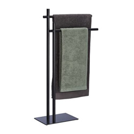 Relaxdays Free Towel Holder, HxWxD: 87.5 x 51 x 20 cm, 2 Rails, Drying Stand in Industrial Style, Steel, Black, 100%