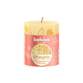 Bolsius Rustic Pillar Candle - Yellow with Print - Pack of 4 - Long Burning Time - Easter - Spring - Household Candle - Interior Decoration - Includes Natural Vegan Wax - No Palm Oil - 8 x 7 cm