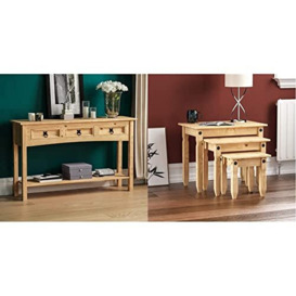 Amazon Brand - Movian Vida Designs Corona Console Table, 3 Drawer With Shelf for Extra Storage, Solid Pine Wood & Amazon Brand - Corona Nest Of Tables, Solid Pine Wood
