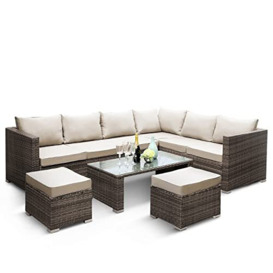 KEPLIN 9pc Corner Rattan Garden Furniture Set – Corner Garden Furniture Patio Set for Lawn, Patio, Inside Conservatory – Ideal for Dining in the Sun (Brown) KEPLIN 9pc Corner Rattan Garden Furniture Set – Corner Garden Furniture Patio Set for Lawn, Patio, Inside Conservatory – Ideal for Dining in the Sun (Brown)