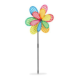 Relaxdays Pinwheel Flower, Ornaments for the Garden & Balcony, HWD 84 x 36 x 11 cm, Wind Spinner for Kids, Orange/Yellow