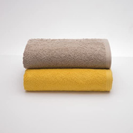 Sancarlos - Set of 2 Ocean Duo Wash Basin Towels, Mustard and Stone, 100% Cotton, 550 g/m2