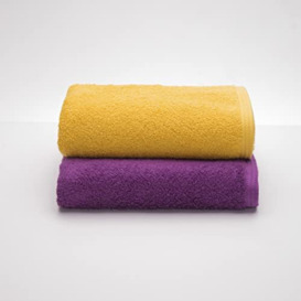 Sancarlos - Set of 2 Ocean Duo Shower Towels, Mustard and Purple, 100% Cotton, 550 g/m2