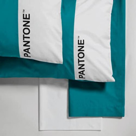 SWEET HOME Pantone™ Single Bed Set with Single Bed Sheets 150 x 280 cm + Pillow Case 50 x 80 cm + Single Fitted Sheet 90 x 200 cm Cotton for Single Mattress 25 cm, Teal/White