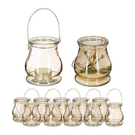 Relaxdays Lanterns Set of 12, Decorative Candle Holders for Outdoors & Indoors, H x D: 10 x 8,5 cm, Glass, Silver, 90% 10% Iron