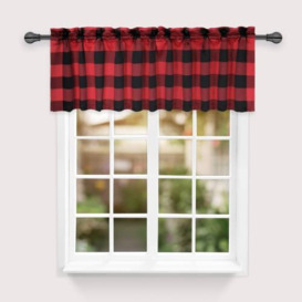 "Simple Deluxe Buffalo Plaid Blackout Valances Curtains for Kitchen Windows, Living Room, Farmhouse, Bedroom, Rod Pocket Curtain Valance, 52"" W x 15"" L, Black and Red"