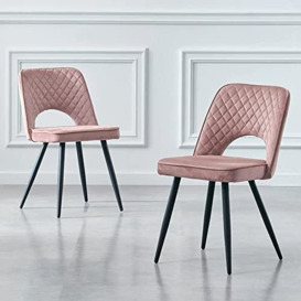RayGar Dining Chair Set of 2, Velvet Fabric Side Chairs with Black Metal Legs (Pink)